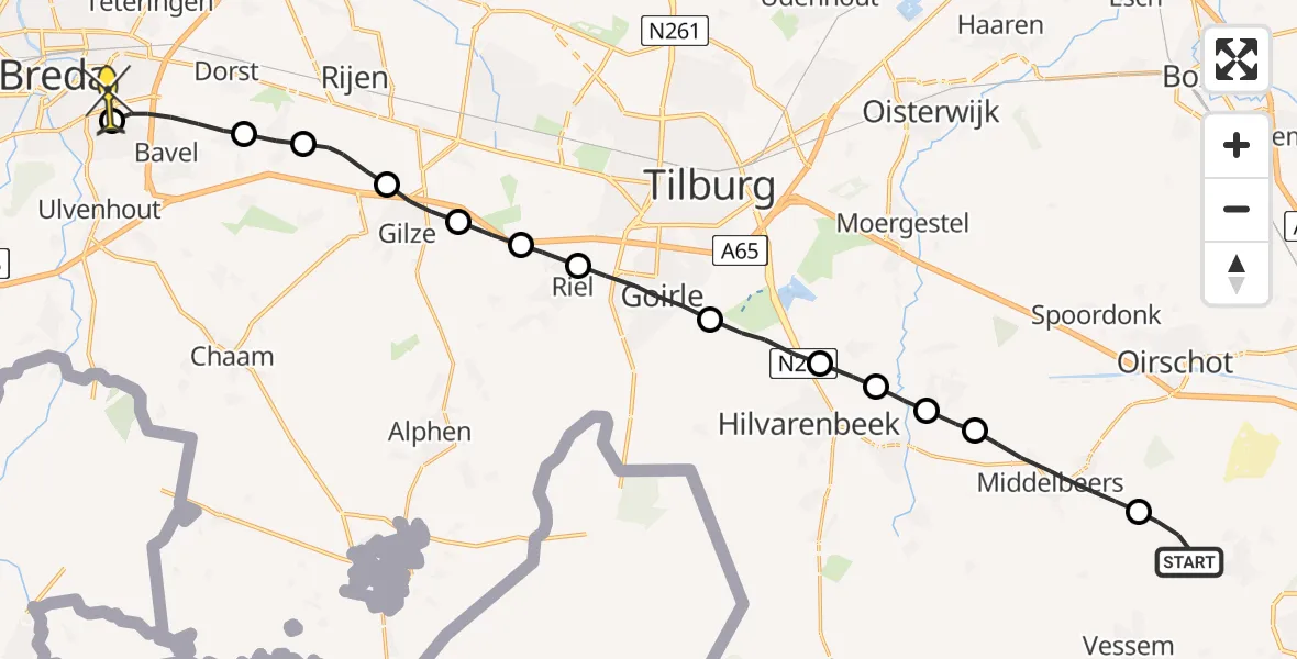 Routekaart van de vlucht: Lifeliner 3 naar Breda