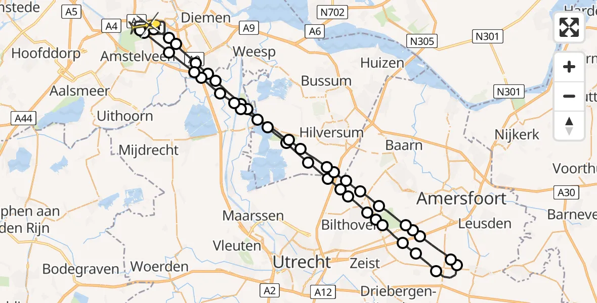 Routekaart van de vlucht: Lifeliner 1 naar VU Medisch Centrum Amsterdam