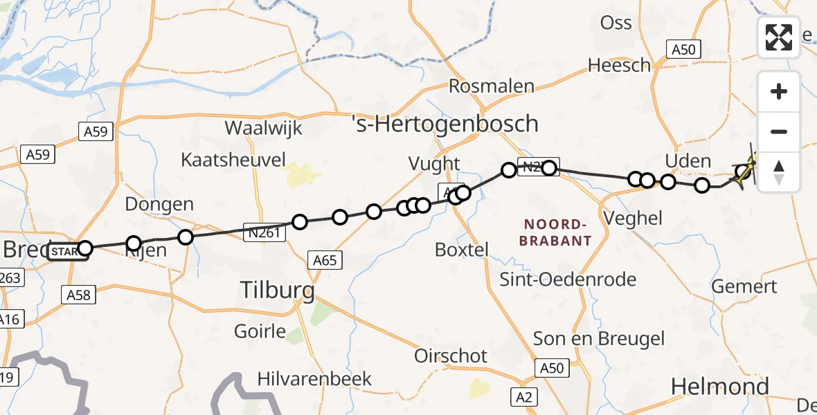 Routekaart van de vlucht: Lifeliner 3 naar Vliegbasis Volkel