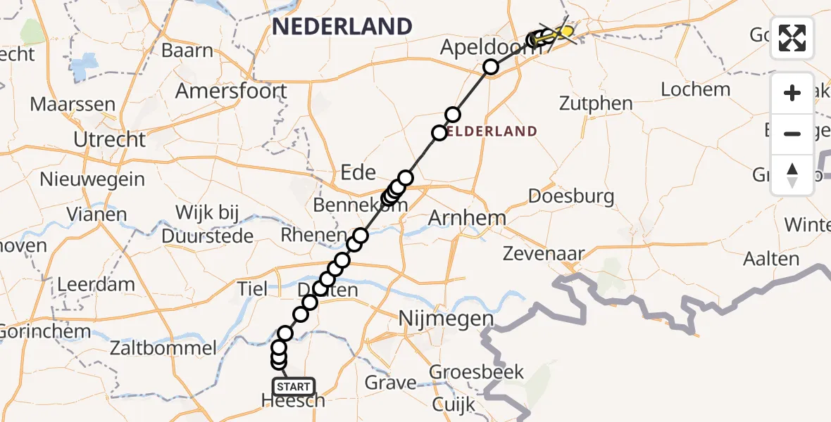 Routekaart van de vlucht: Politiehelikopter naar Twello