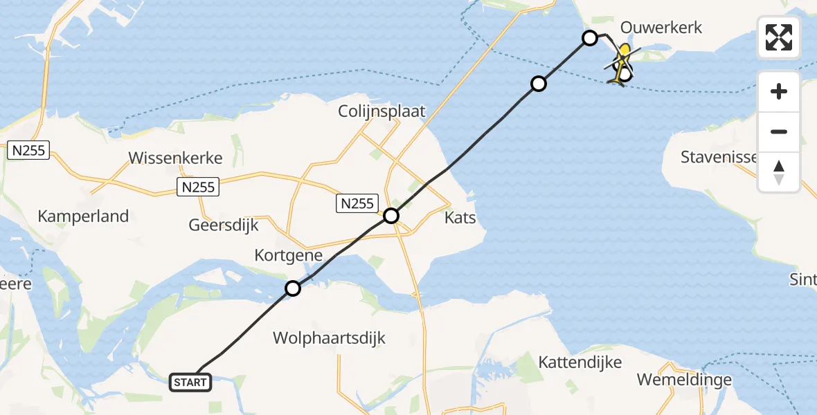 Routekaart van de vlucht: Lifeliner 2 naar Ouwerkerk