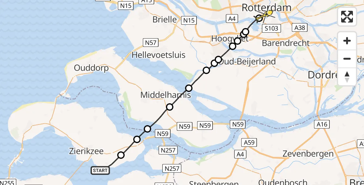 Routekaart van de vlucht: Lifeliner 2 naar Erasmus MC