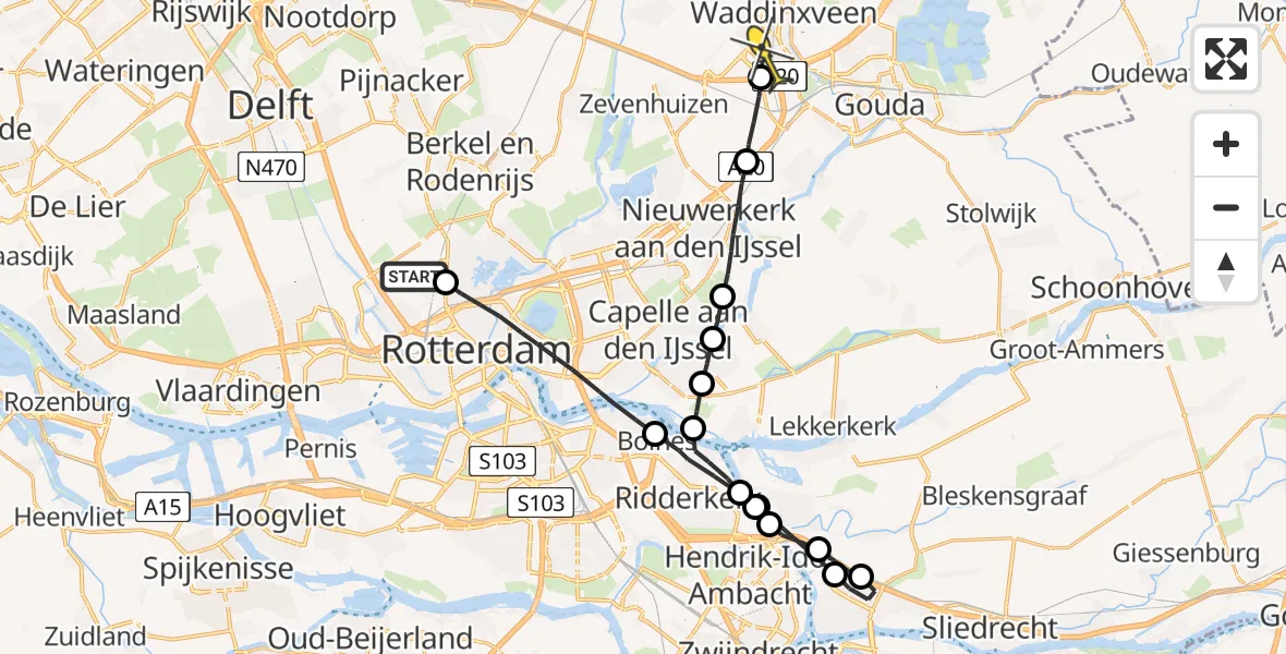 Routekaart van de vlucht: Lifeliner 2 naar Waddinxveen