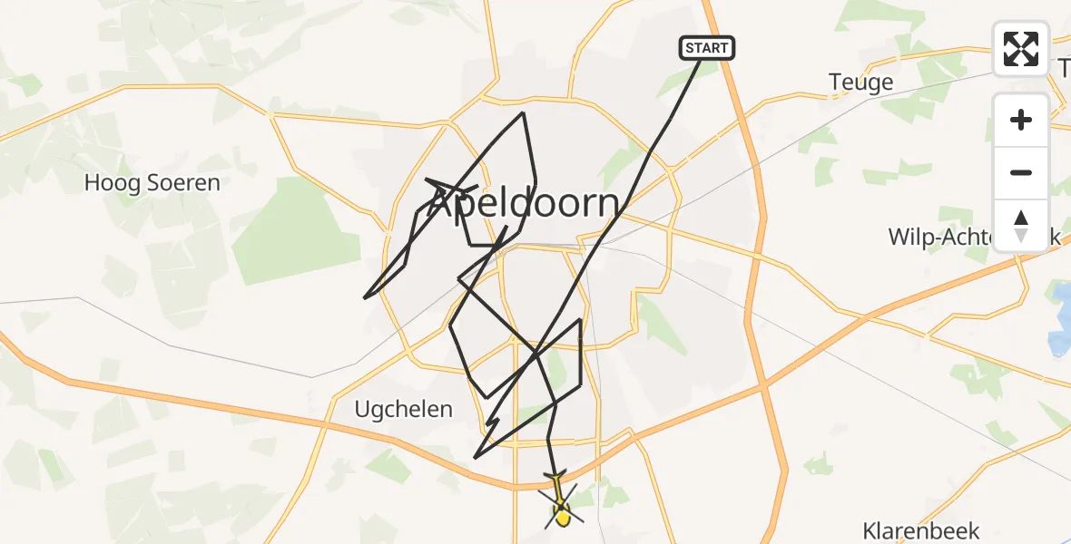 Routekaart van de vlucht: Politieheli naar Beekbergen