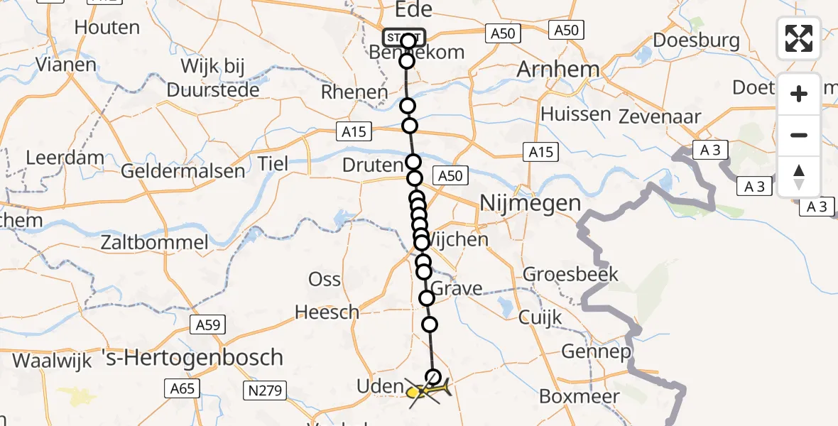 Routekaart van de vlucht: Lifeliner 3 naar Vliegbasis Volkel