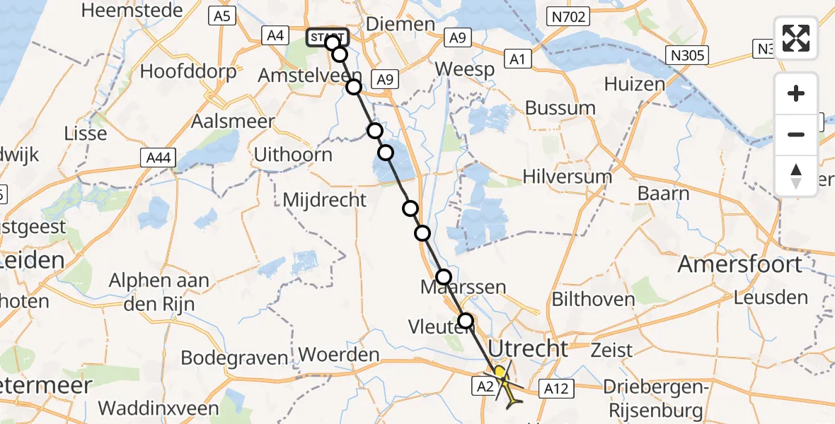 Routekaart van de vlucht: Lifeliner 1 naar Utrecht