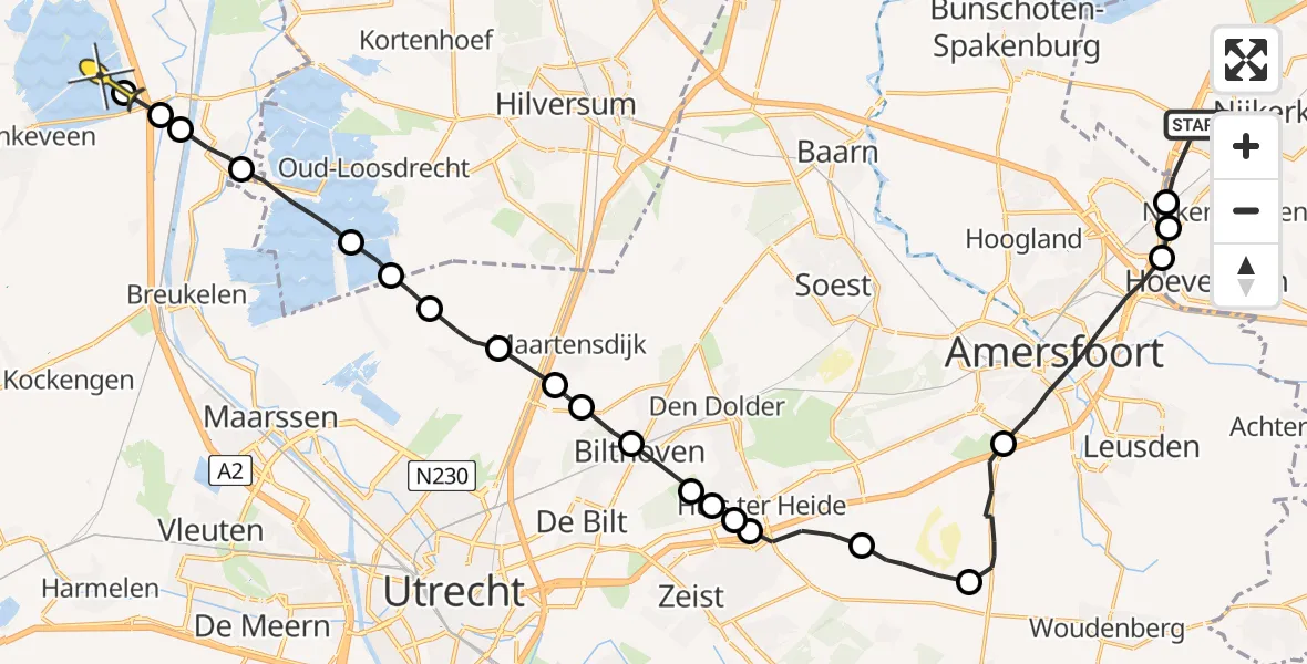 Routekaart van de vlucht: Politiehelikopter naar Vinkeveen