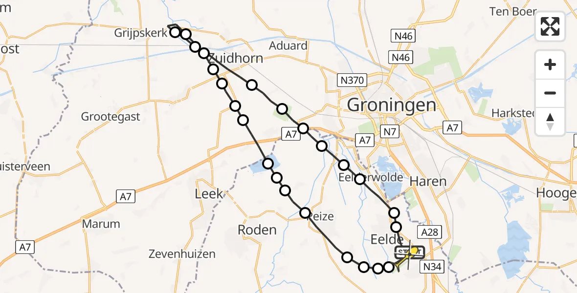 Routekaart van de vlucht: Lifeliner 4 naar Groningen Airport Eelde