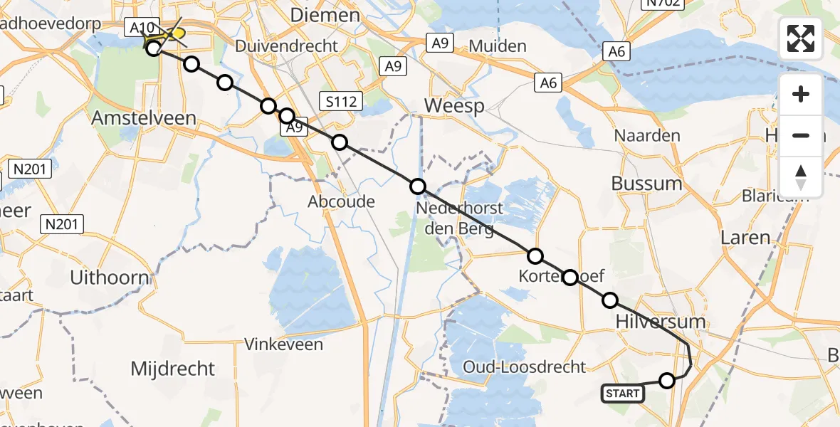 Routekaart van de vlucht: Lifeliner 1 naar VU Medisch Centrum Amsterdam