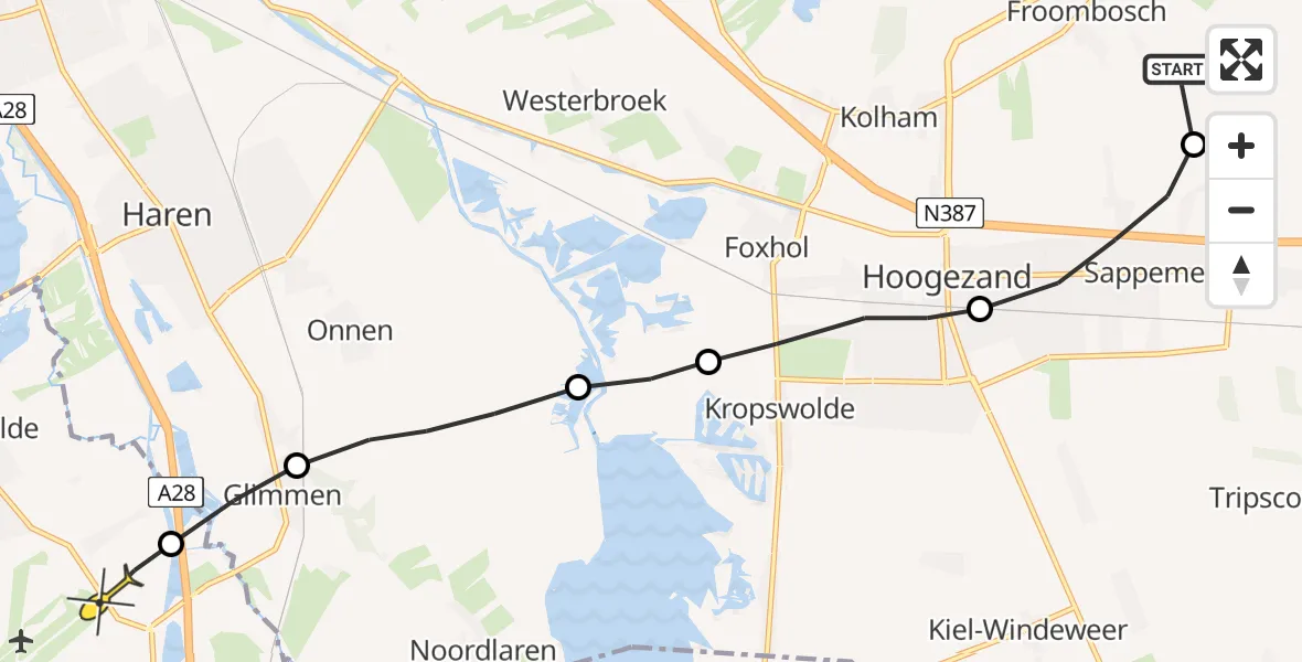 Routekaart van de vlucht: Lifeliner 4 naar Groningen Airport Eelde