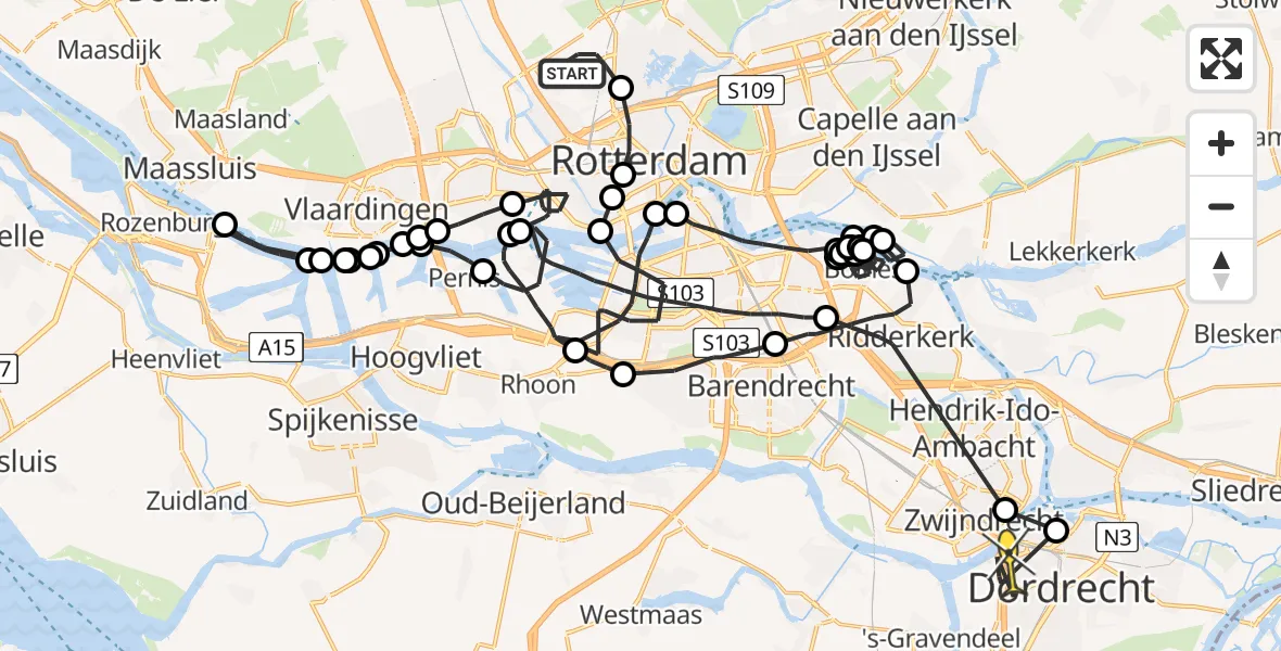 Routekaart van de vlucht: Politieheli naar Dordrecht