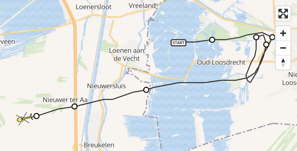 Routekaart van de vlucht: Politieheli naar Breukelen