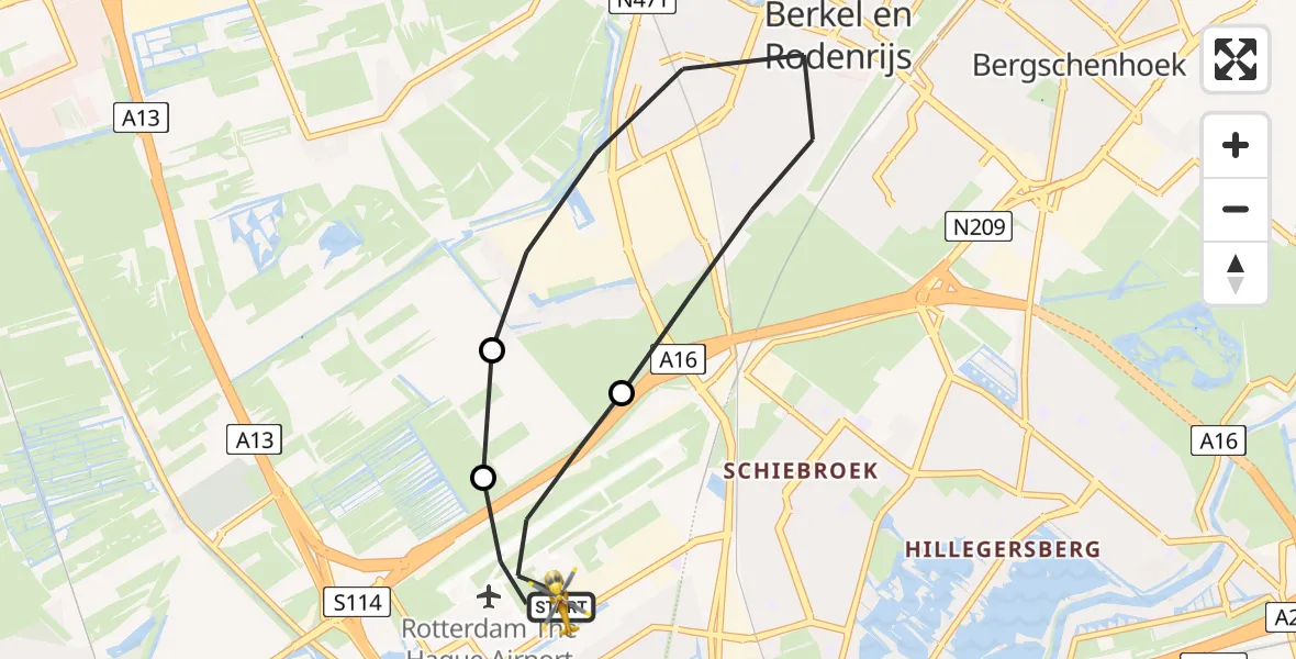 Vluchtroute Traumahelikopter Rotterdam The Hague Airport - Rotterdam The Hague Airport, 01 juni 2023, 15:20