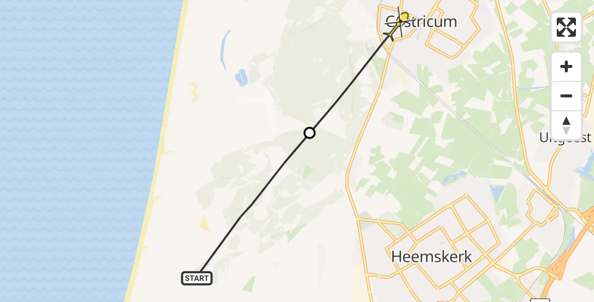 Routekaart van de vlucht: Politieheli naar Castricum