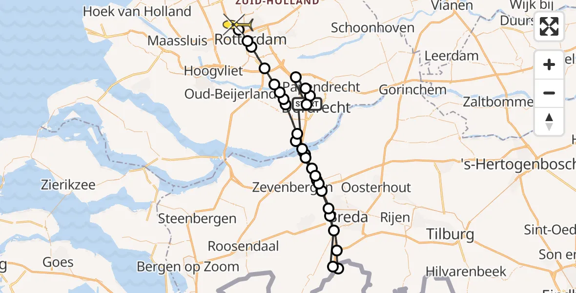 Routekaart van de vlucht: Politieheli naar Rotterdam The Hague Airport