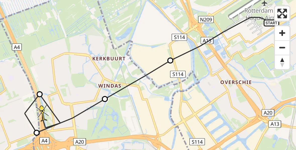 Routekaart van de vlucht: Lifeliner 2 naar Schiedam