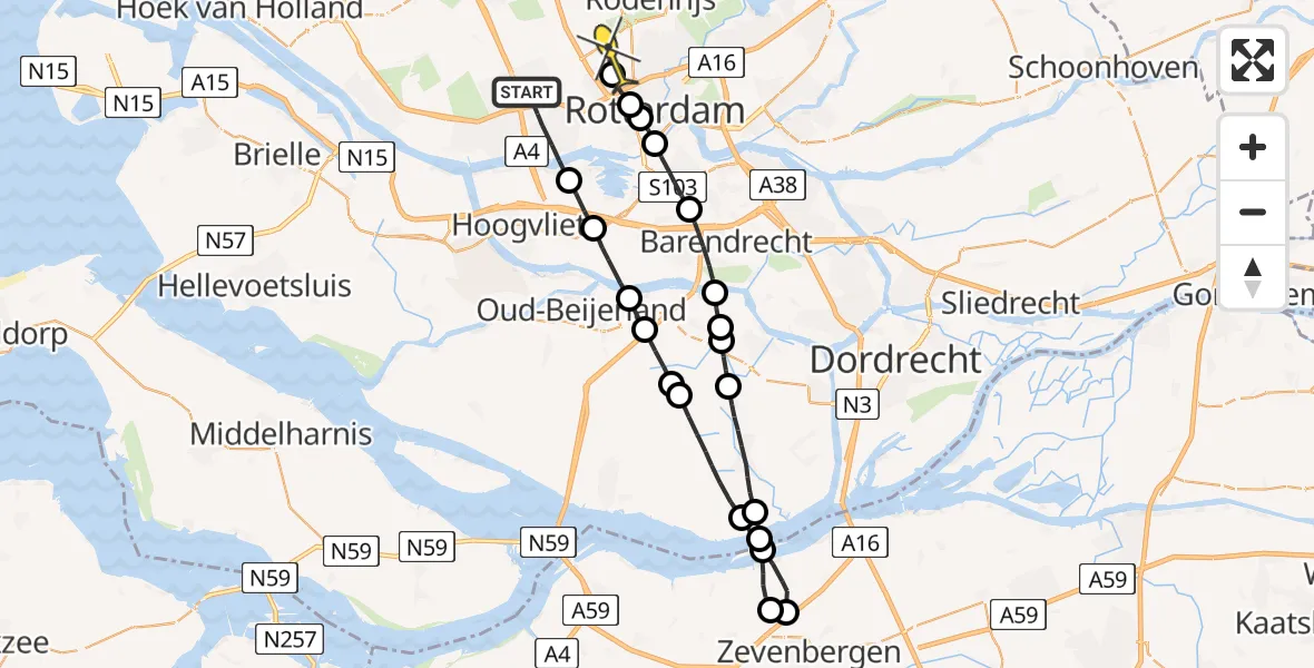 Routekaart van de vlucht: Lifeliner 2 naar Rotterdam The Hague Airport