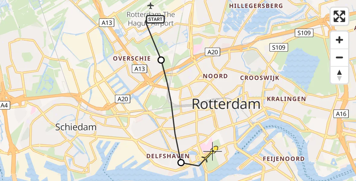 Routekaart van de vlucht: Lifeliner 2 naar Erasmus MC