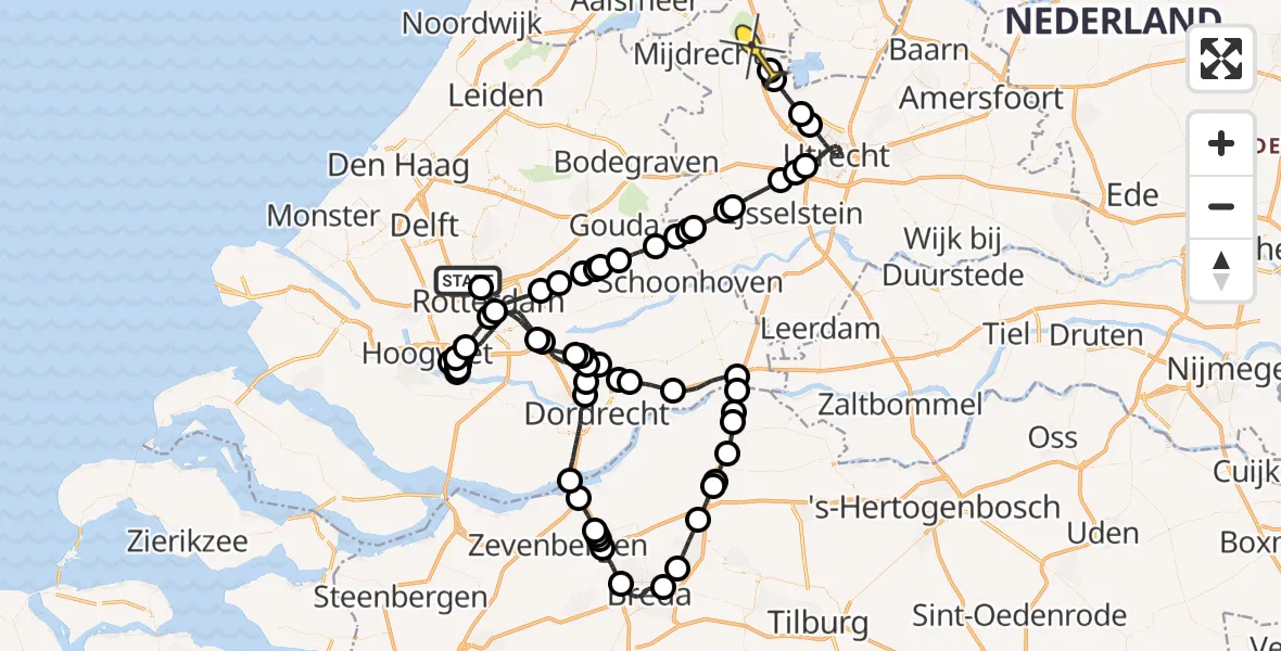 Routekaart van de vlucht: Politieheli naar Nieuwer Ter Aa