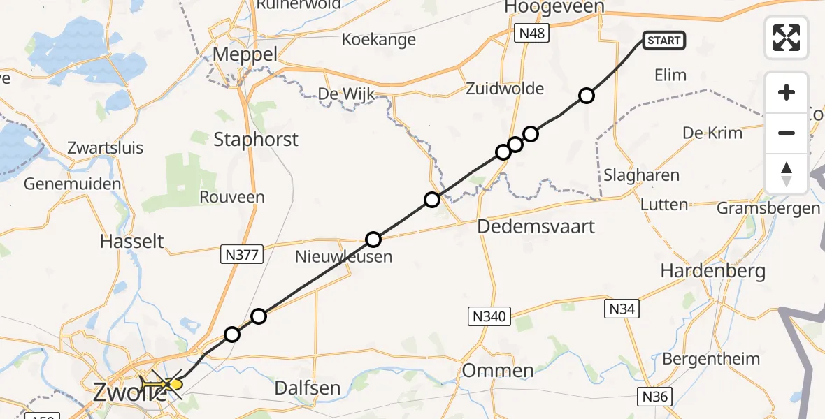 Routekaart van de vlucht: Lifeliner 4 naar Zwolle