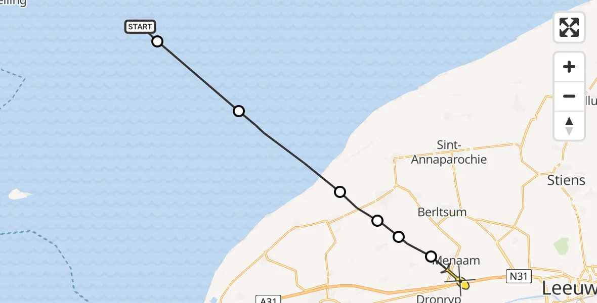 Routekaart van de vlucht: Ambulancehelikopter naar Menaam