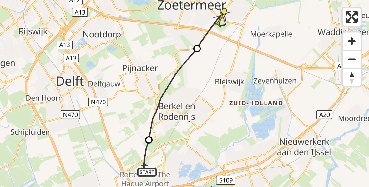 Routekaart van de vlucht: Lifeliner 2 naar Zoetermeer