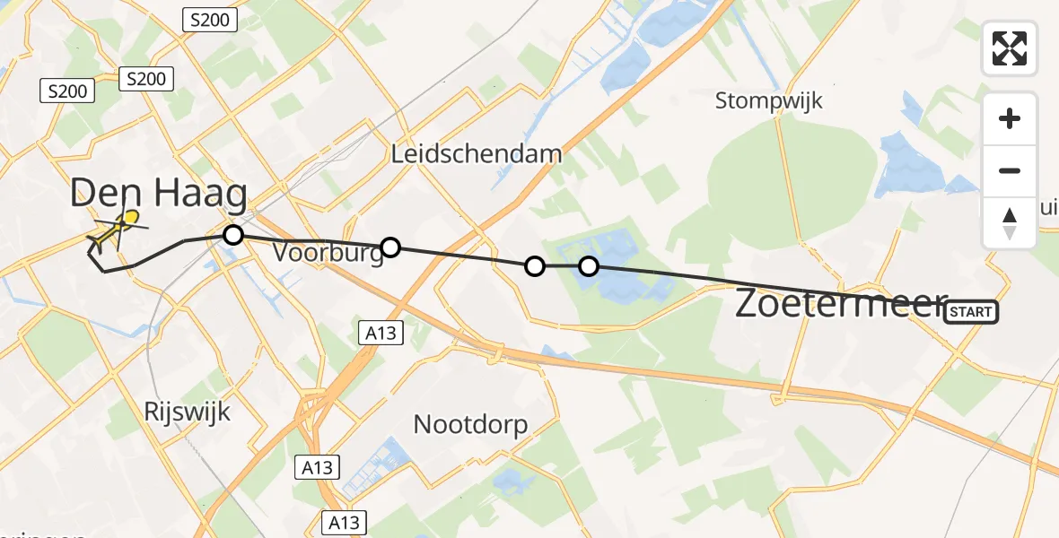 Routekaart van de vlucht: Lifeliner 2 naar Den Haag