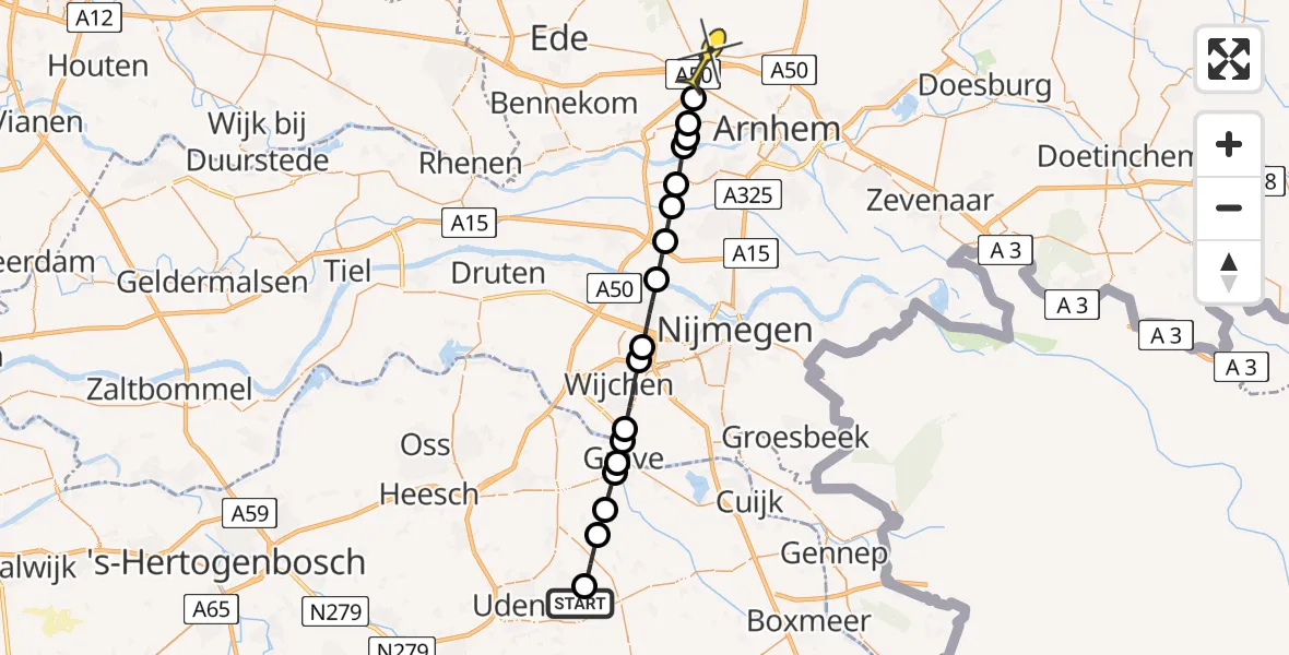 Routekaart van de vlucht: Lifeliner 3 naar Arnhem