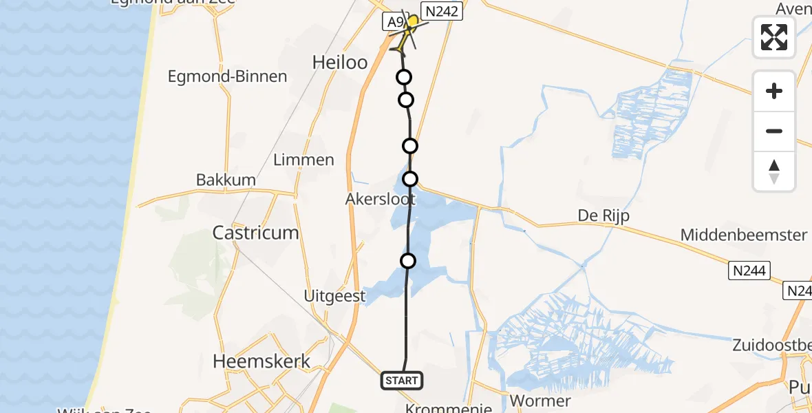 Routekaart van de vlucht: Lifeliner 1 naar Alkmaar