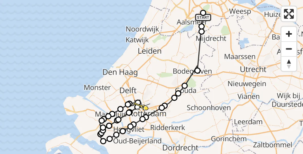 Routekaart van de vlucht: Politieheli naar Rotterdam The Hague Airport