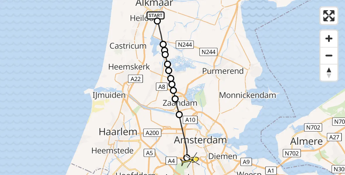 Routekaart van de vlucht: Lifeliner 1 naar VU Medisch Centrum Amsterdam