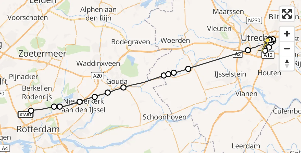 Routekaart van de vlucht: Politieheli naar Utrecht