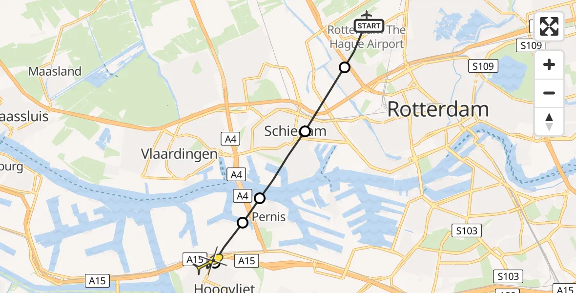 Routekaart van de vlucht: Lifeliner 2 naar Hoogvliet