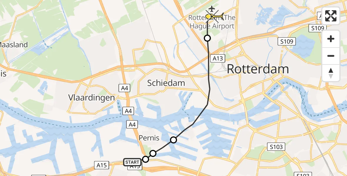 Routekaart van de vlucht: Lifeliner 2 naar Rotterdam The Hague Airport