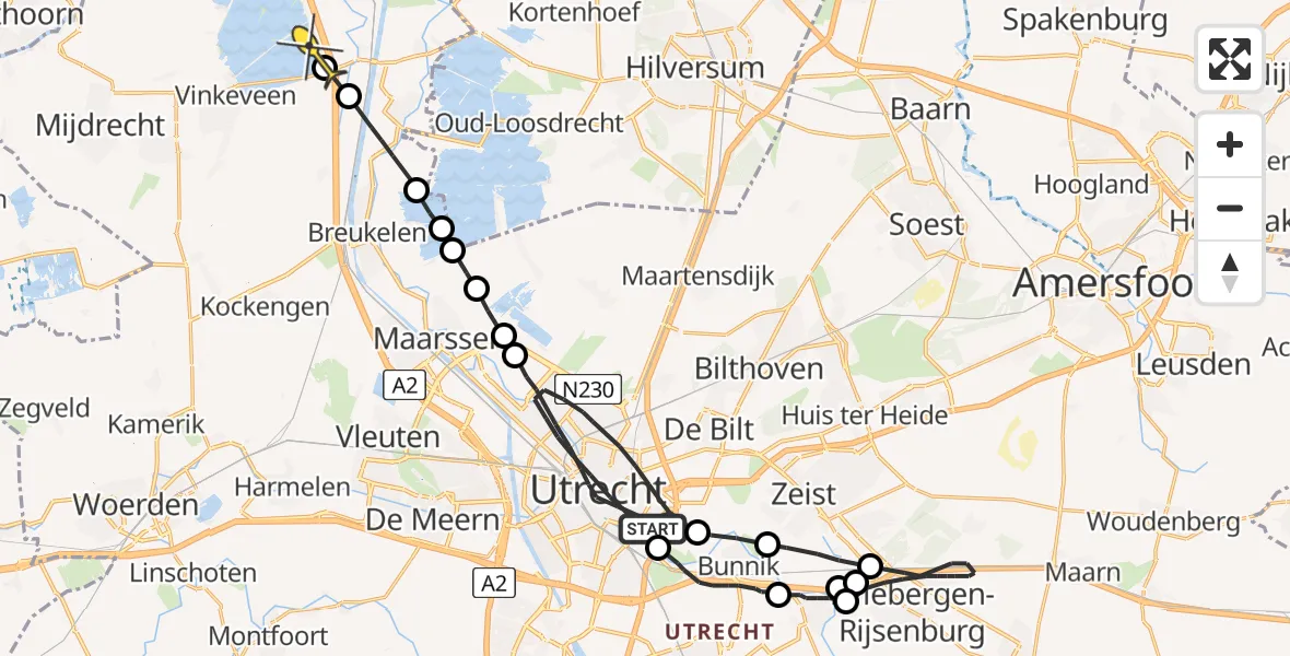 Routekaart van de vlucht: Politieheli naar Vinkeveen