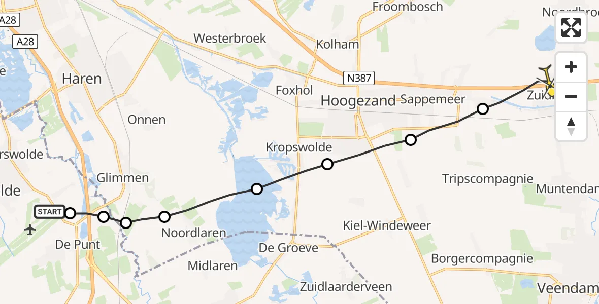 Routekaart van de vlucht: Lifeliner 4 naar Zuidbroek