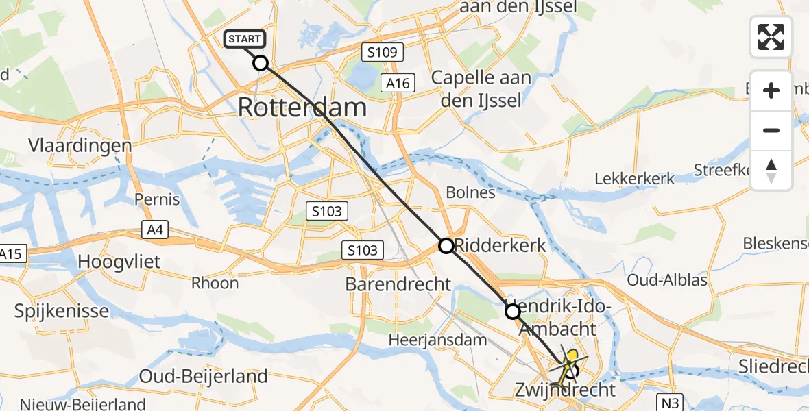 Routekaart van de vlucht: Lifeliner 2 naar Zwijndrecht