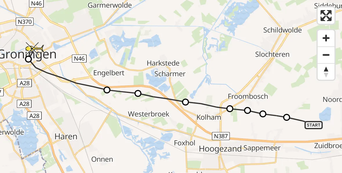 Routekaart van de vlucht: Lifeliner 4 naar Universitair Medisch Centrum Groningen