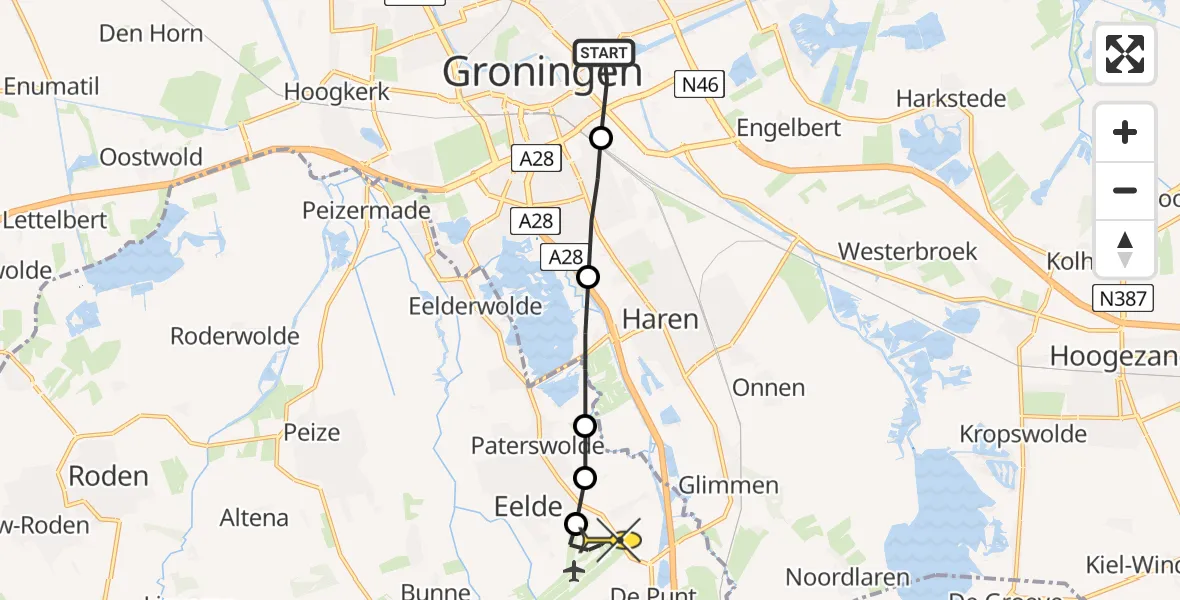 Routekaart van de vlucht: Lifeliner 4 naar Groningen Airport Eelde