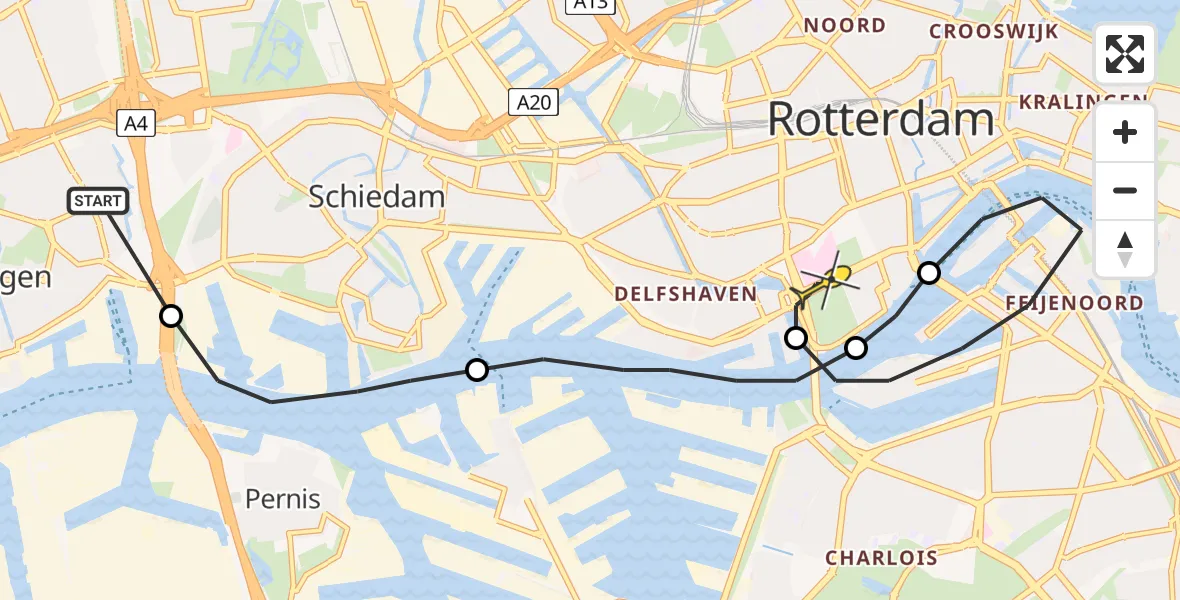 Routekaart van de vlucht: Lifeliner 2 naar Erasmus MC