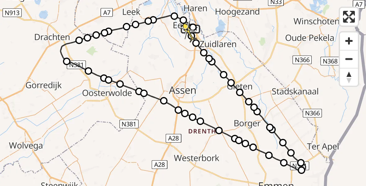 Routekaart van de vlucht: Lifeliner 4 naar Groningen Airport Eelde