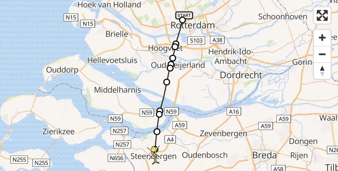 Routekaart van de vlucht: Lifeliner 2 naar Steenbergen