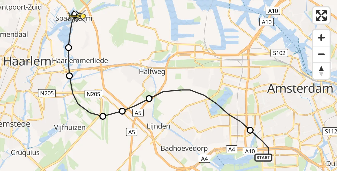 Routekaart van de vlucht: Lifeliner 1 naar Spaarndam