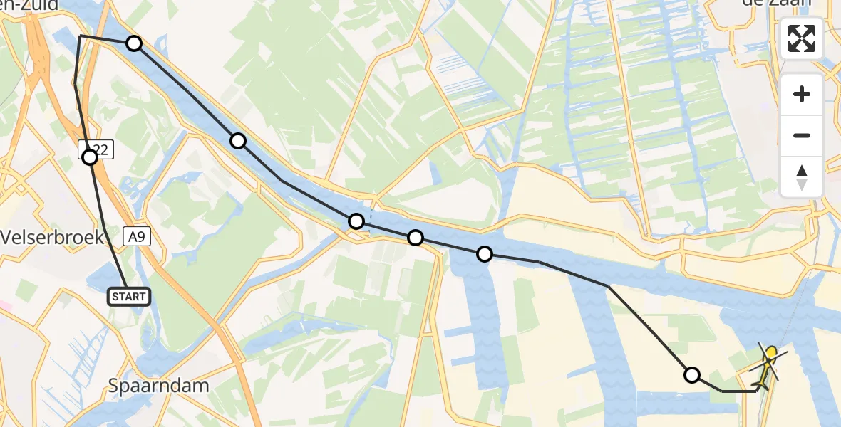 Routekaart van de vlucht: Lifeliner 1 naar Amsterdam Heliport