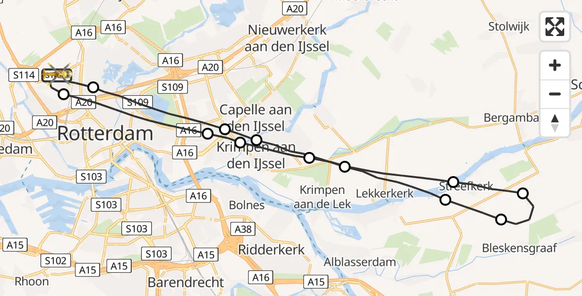 Vluchtroute Traumahelikopter Rotterdam The Hague Airport - Rotterdam The Hague Airport, 02 juni 2023, 13:32