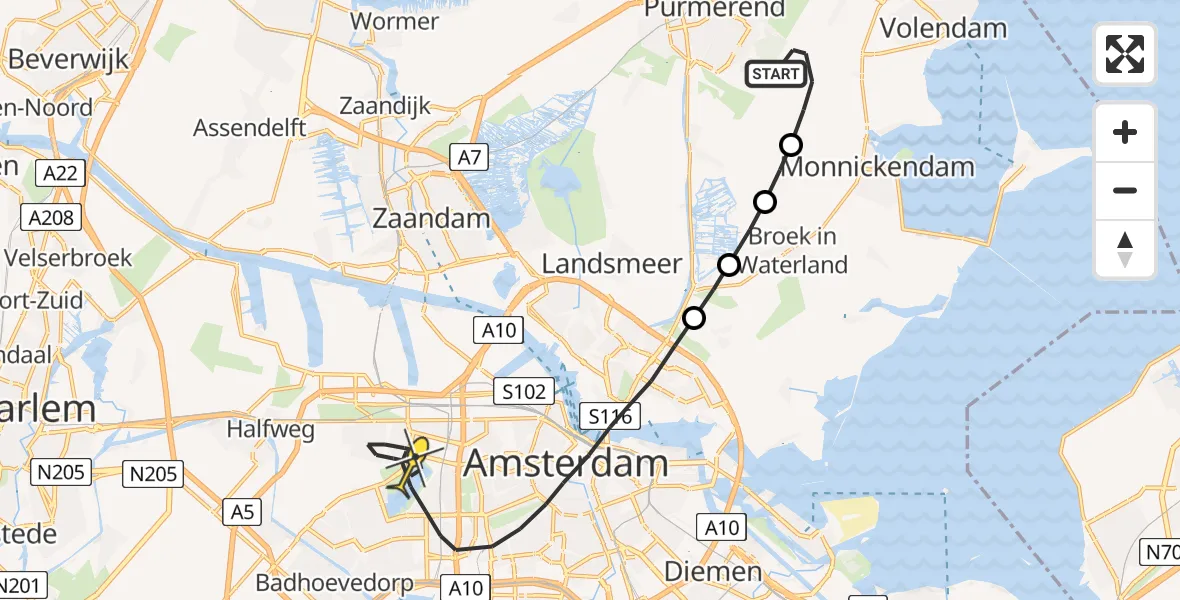 Routekaart van de vlucht: Lifeliner 1 naar Amsterdam