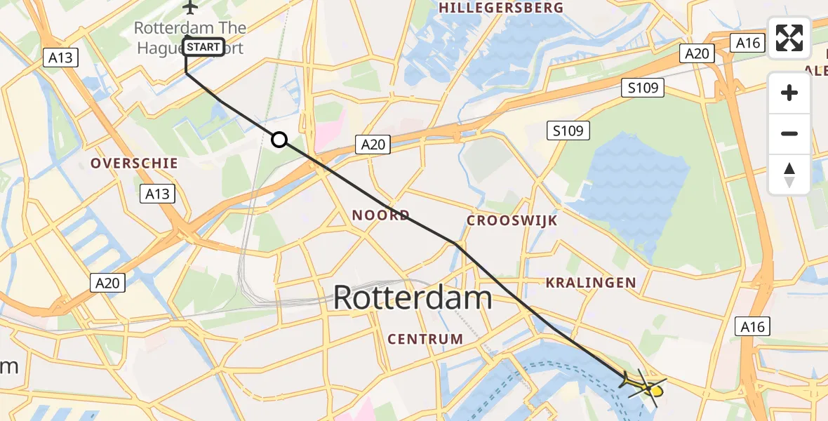 Routekaart van de vlucht: Lifeliner 2 naar Rotterdam