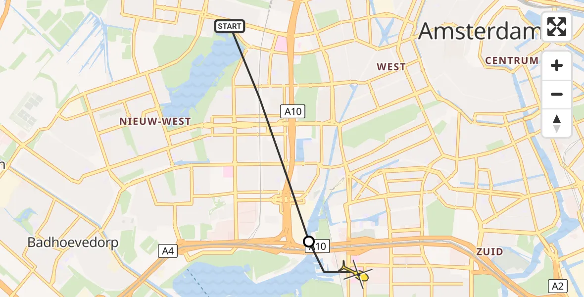 Routekaart van de vlucht: Lifeliner 1 naar VU Medisch Centrum Amsterdam