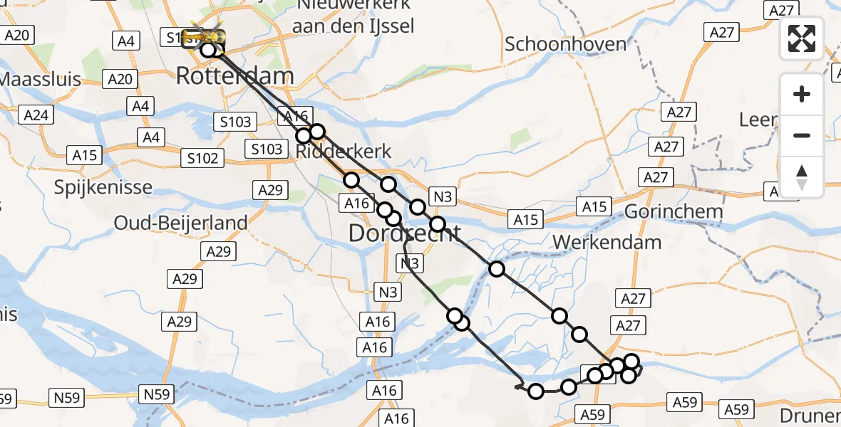 Vluchtroute Traumahelikopter Rotterdam The Hague Airport - Rotterdam The Hague Airport, 02 juni 2023, 16:16