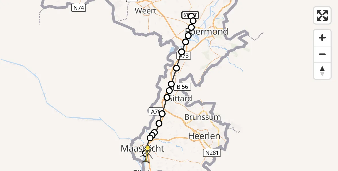 Routekaart van de vlucht: Lifeliner 3 naar Maastricht UMC+